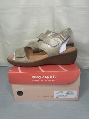Easy Spirit Kimberly Strappy Low Wedge Sandals Gold Womens Size 9M